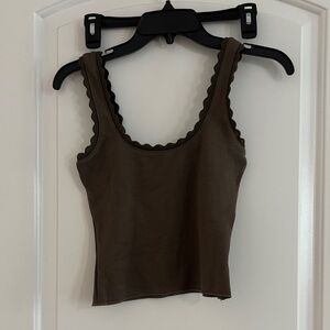 Zara Dark Brown Scalloped Tank Top